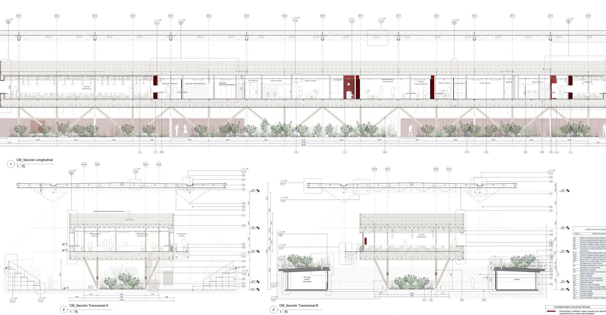 Sections. Control and operations center by El Equipo Mazzanti.