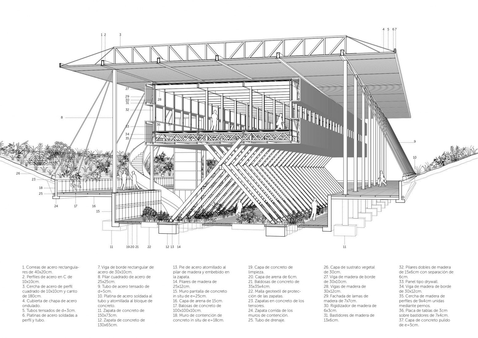 Sectioned perspective. Control and operations center by El Equipo Mazzanti.