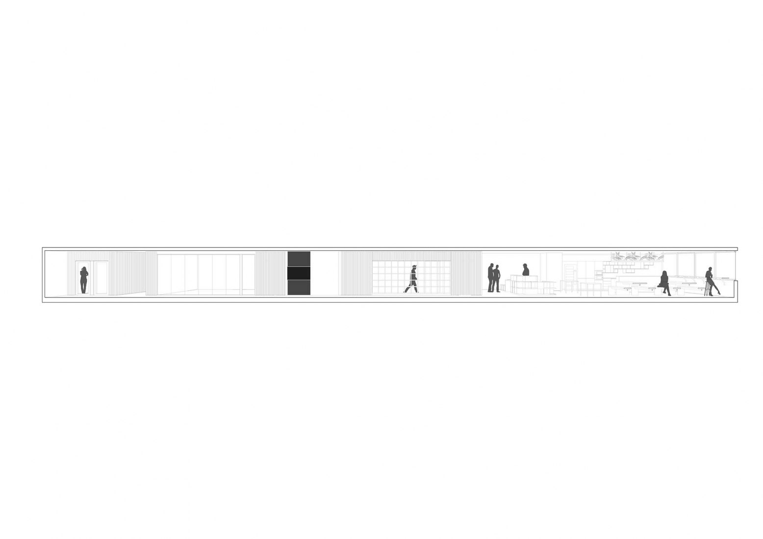 Sección longitudinal. Startup Hub in 22@ por Elastiko Architects.