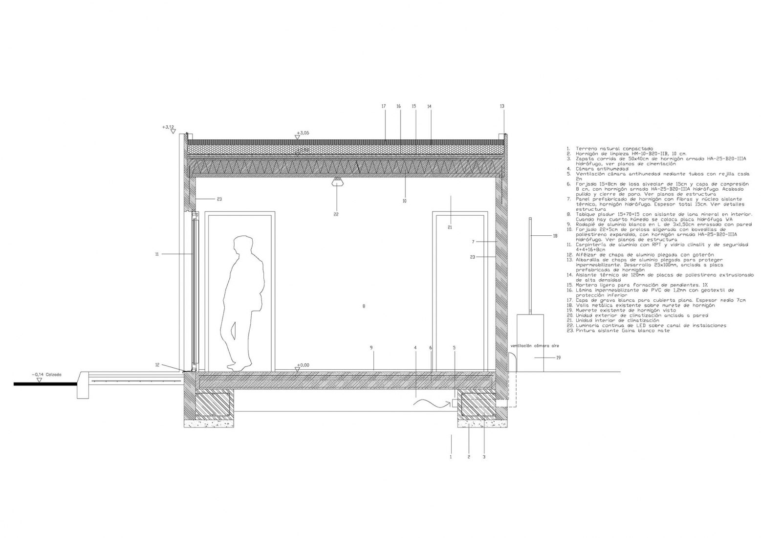 Constructive section. Port pavilion in Motril by Elisa Valero and DJarquitectura
