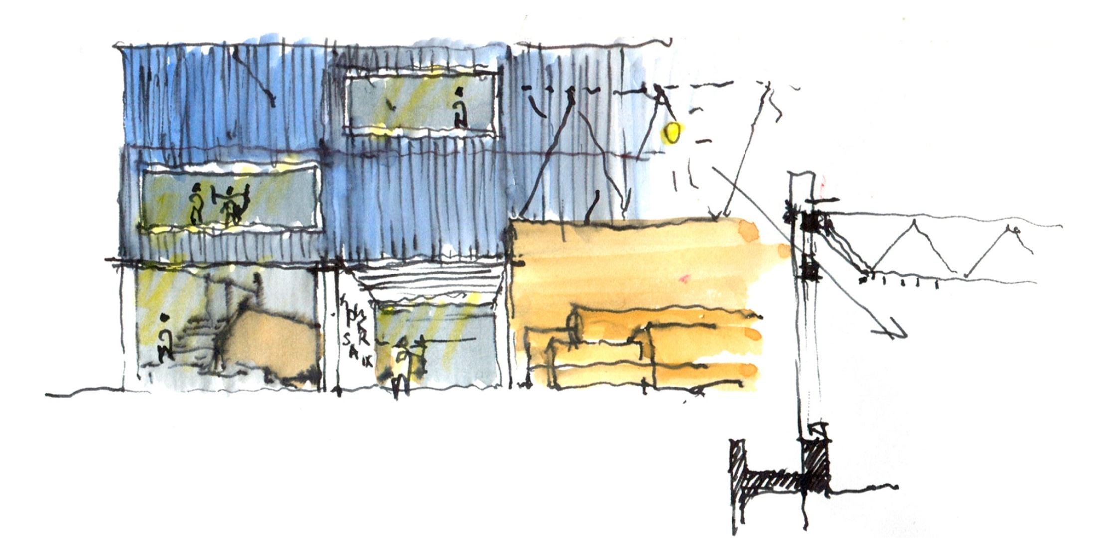Sketch facade. ZSOMS sport hall Cracow by eM4.Pracownia Architektury.Brataniec.