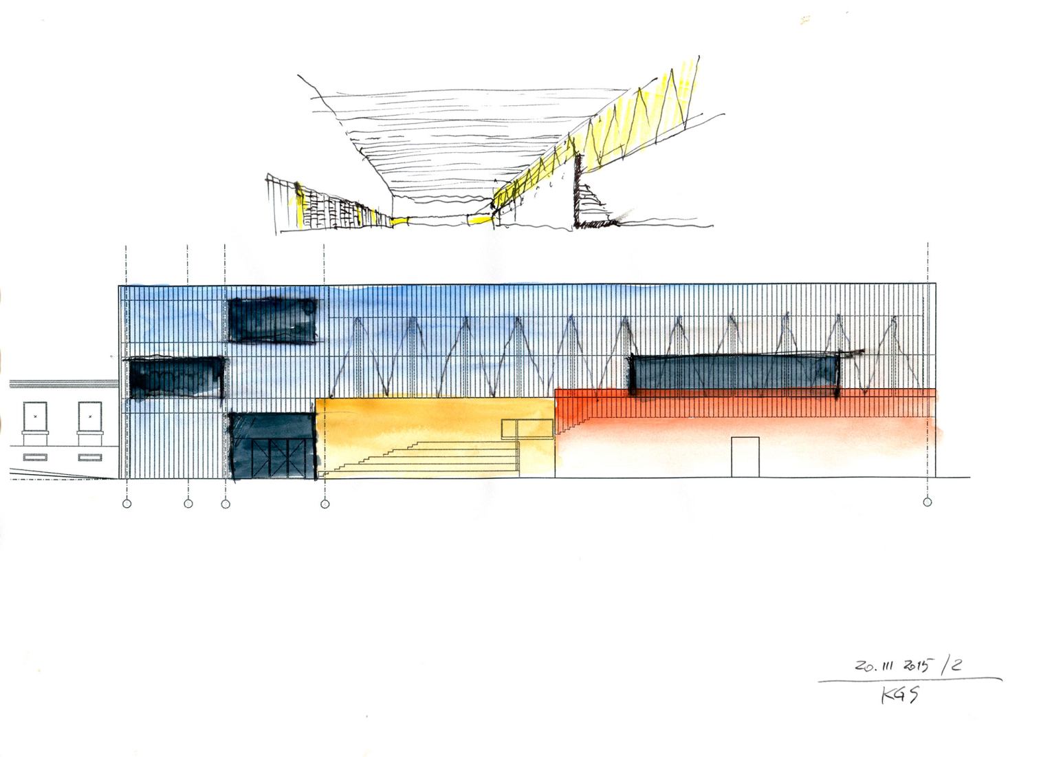 Sketch interior. ZSOMS sport hall Cracow by eM4.Pracownia Architektury.Brataniec.