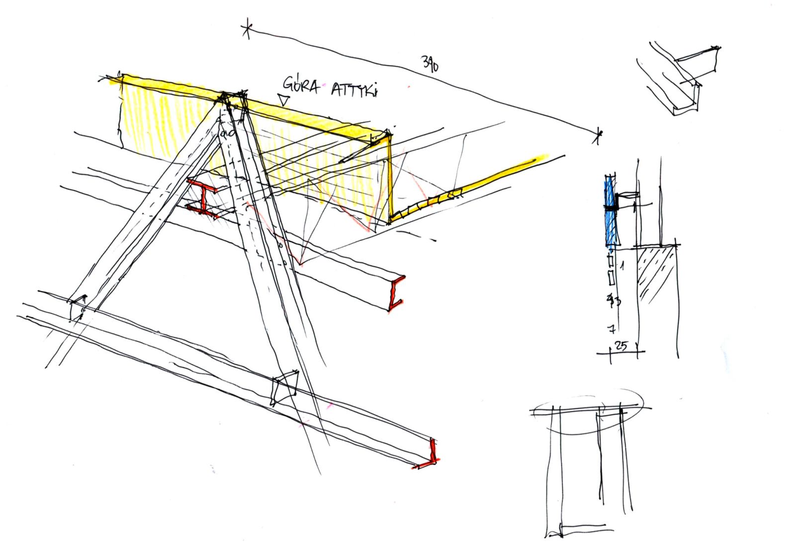 Sketch detail. ZSOMS sport hall Cracow by eM4.Pracownia Architektury.Brataniec.