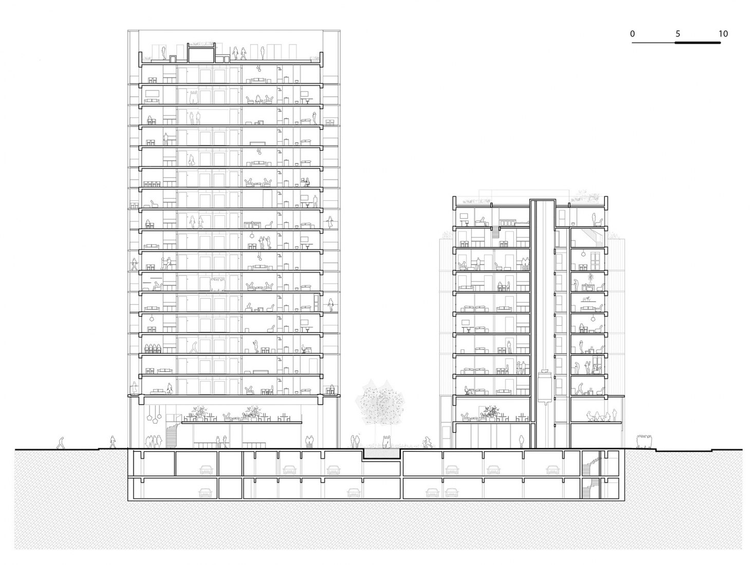 Sección. Émergence Lafayette por SUD Architectes, ITAR Architectures y Wilmotte & Associés.