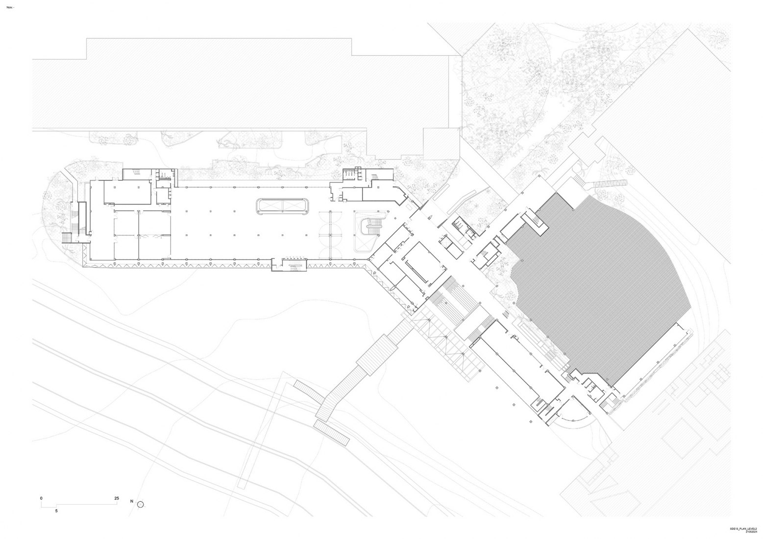 Plano de primera planta. Escuela de Arquitectura por Erik L’Heureux.