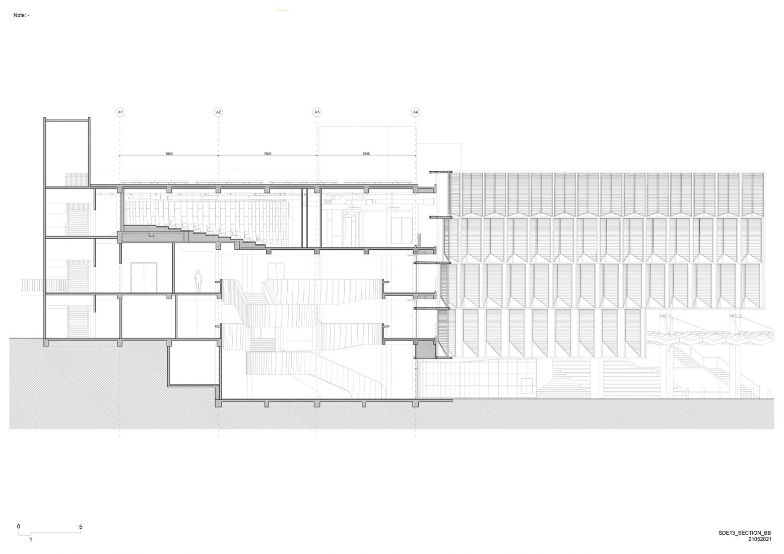Sección BB. Escuela de Arquitectura por Erik L’Heureux.