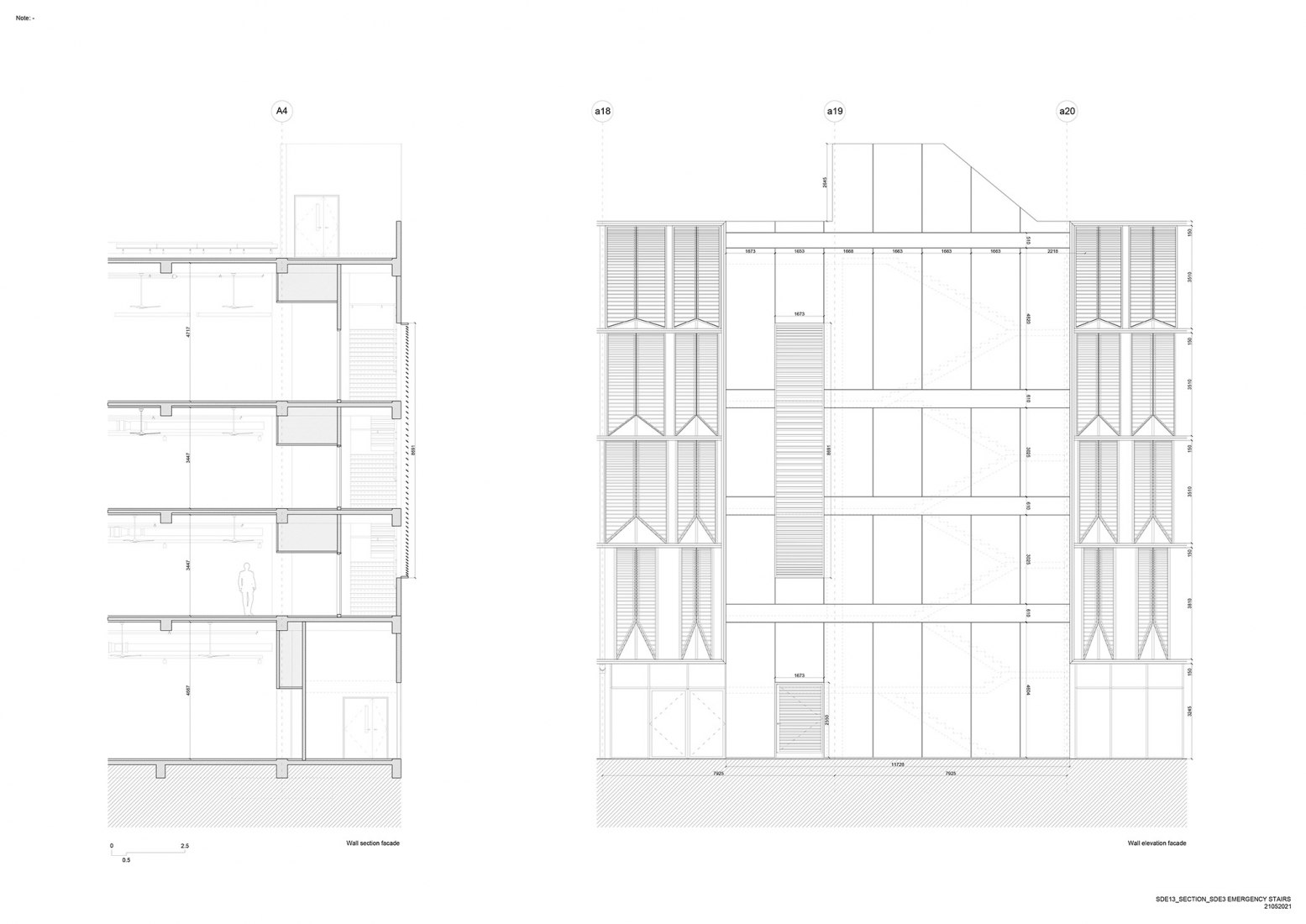Sección por las escaleras de emergencia. Escuela de Arquitectura por Erik L’Heureux.