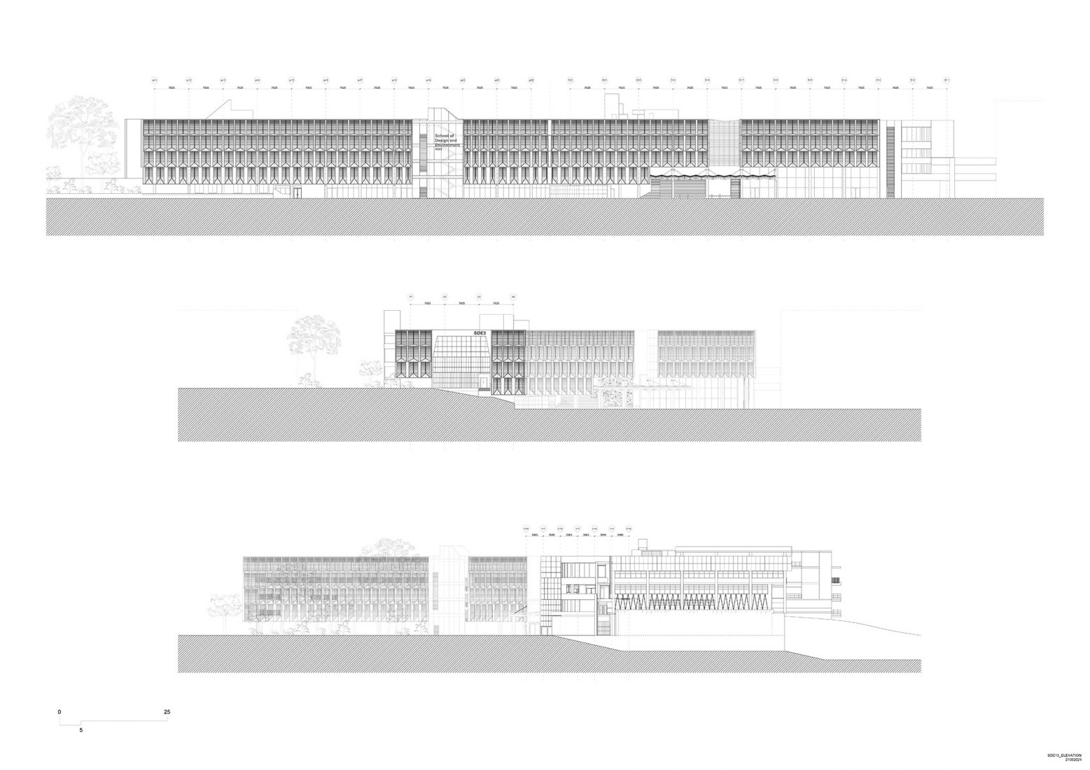 Alzados. Escuela de Arquitectura por Erik L’Heureux.