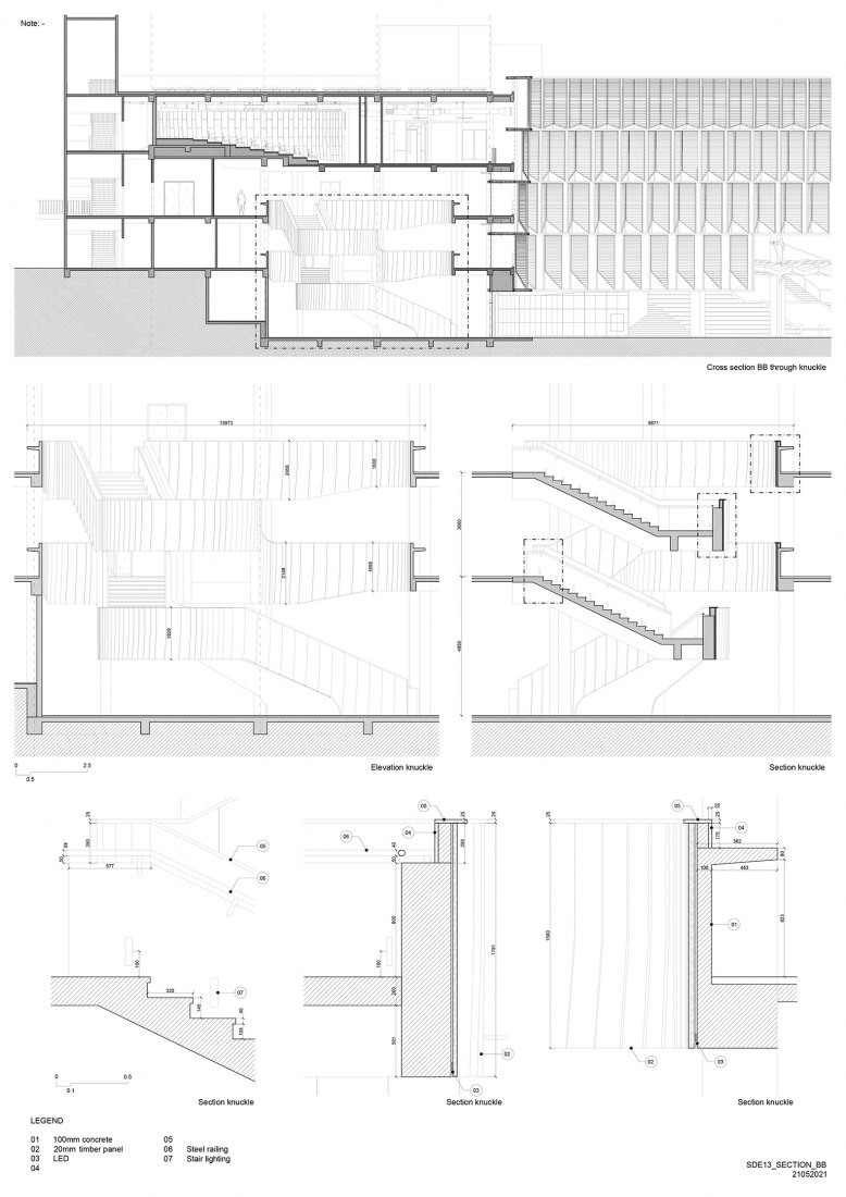 Sección constructiva BB. Escuela de Arquitectura por Erik L’Heureux.