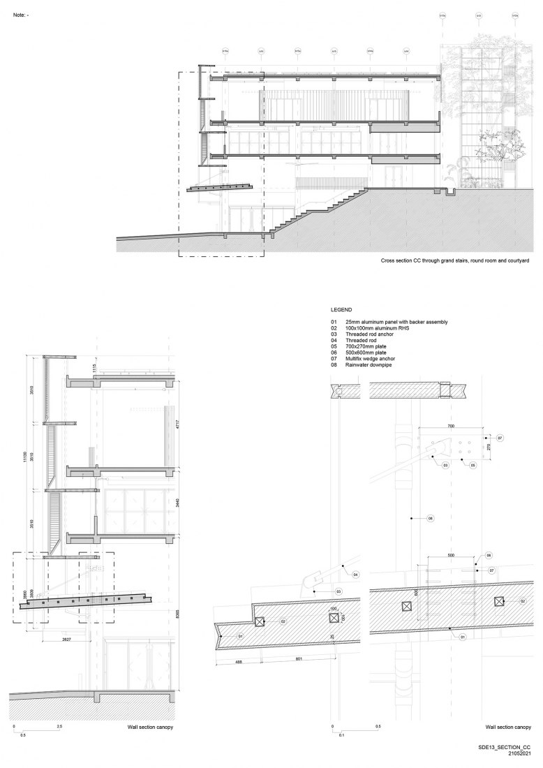 Sección constructiva CC. Escuela de Arquitectura por Erik L’Heureux.