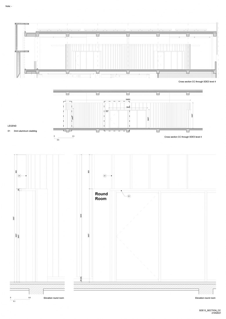 Sección constructiva CC. Escuela de Arquitectura por Erik L’Heureux.