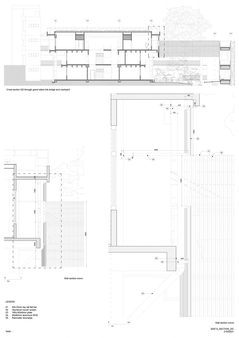 Sección constructiva DD. Escuela de Arquitectura por Erik L’Heureux.