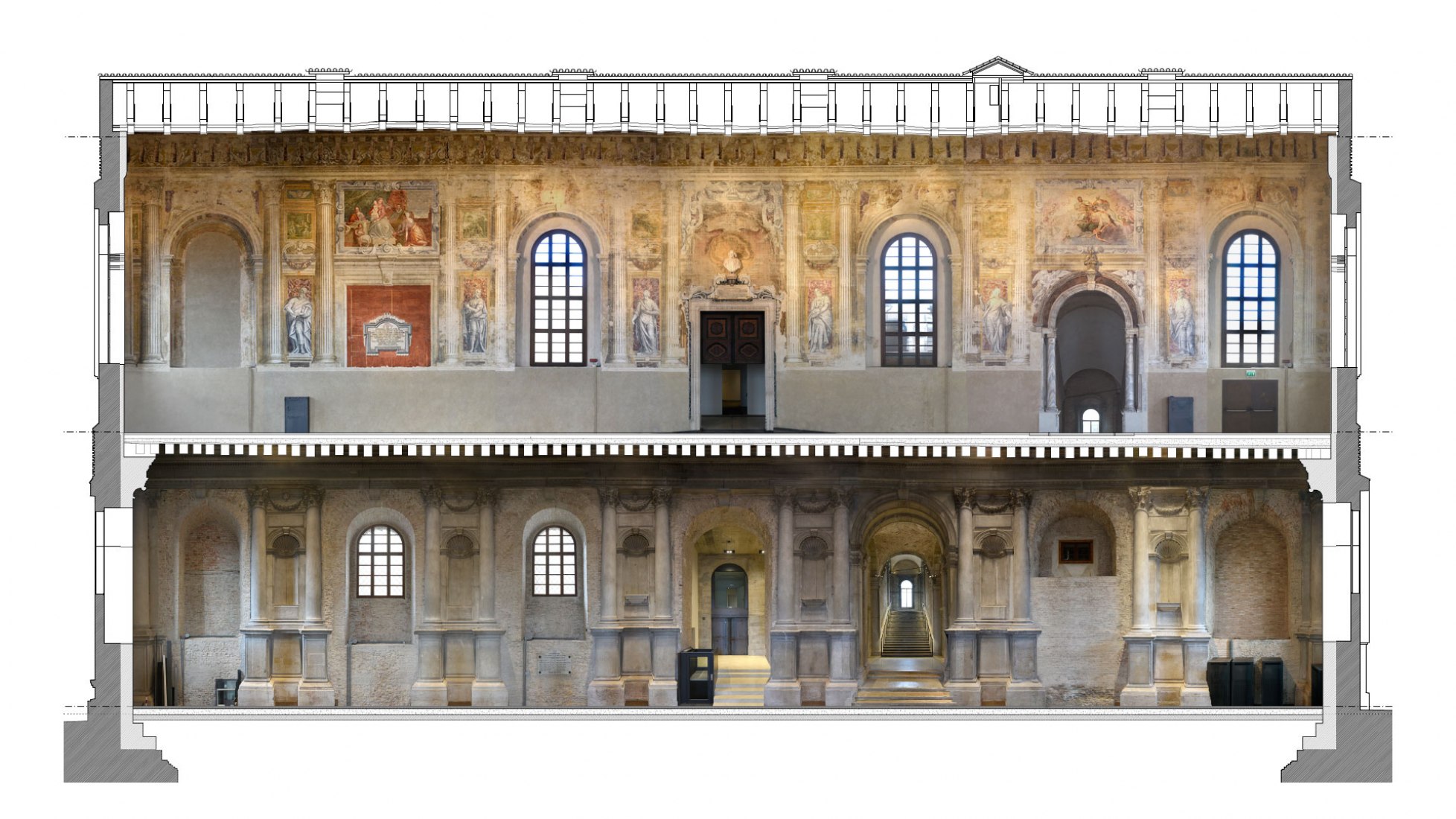 Sección longitudinal. Imagen cortesía de Scuola Grande Della Misericordia di Venezia. 