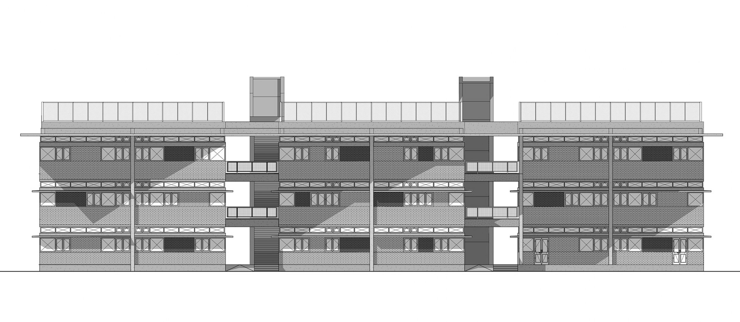 Alzado suroeste. Escuela primaria Taksila Roots por SGA-Studio.