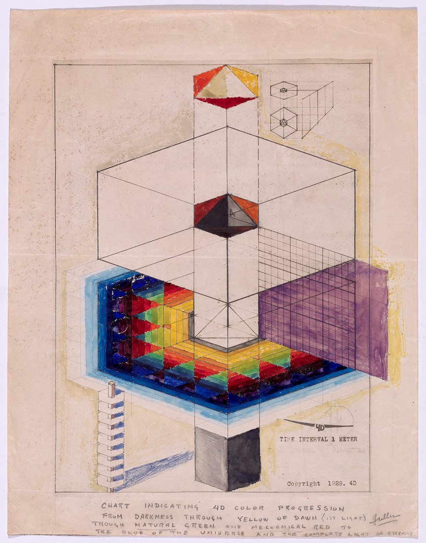 Buckminster Fuller 4d tower 1928, courtesy the estate of R. Buckminster Fuller. Radical curiosity. In the orbit of Buckminster Fuller. Courtesy of Espacio Fundación Telefónica