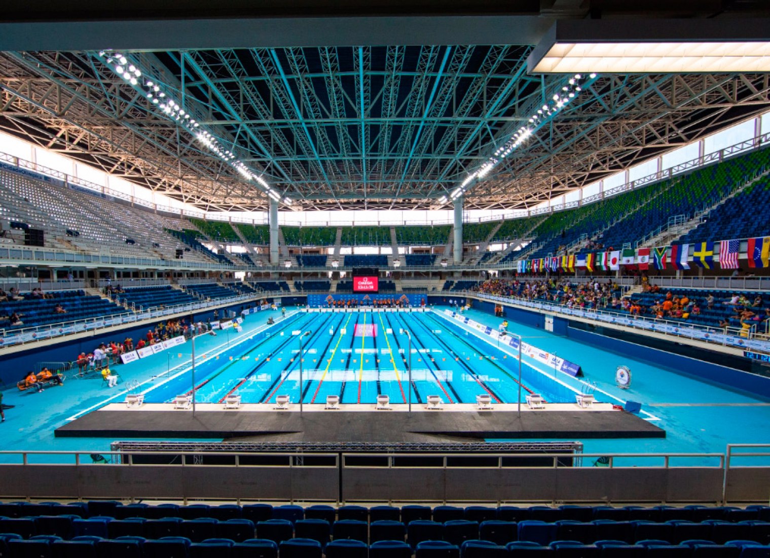 Interior view. Brazil’s Olympic swimming stadium by gmp Architekten. Photograph © Rio 2016.