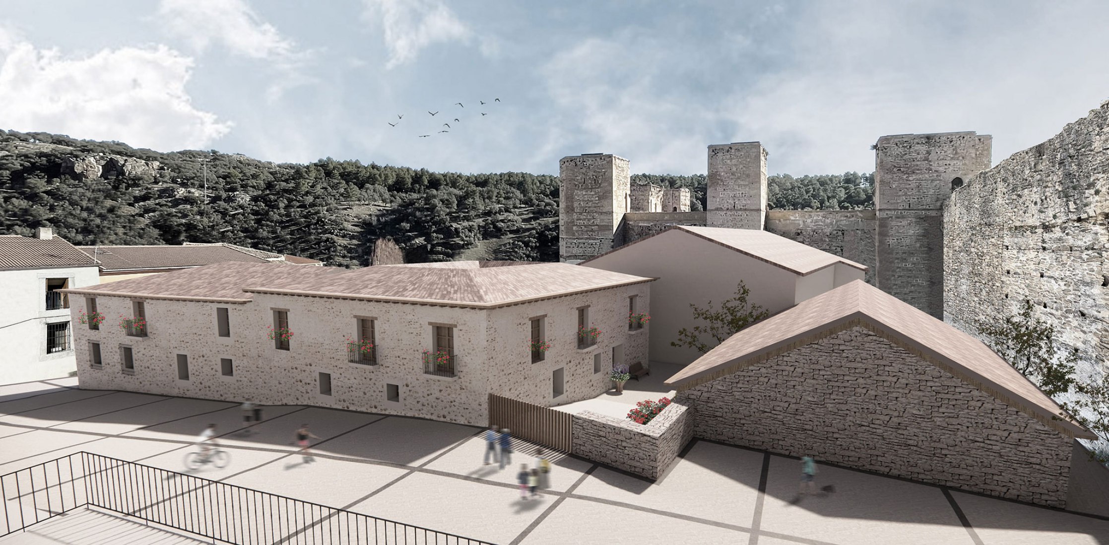 Rendering. First prize. "Estratos" by Javier Senosiain Jauregui. Winning proposal for Buitrago de Lozoya municipality.