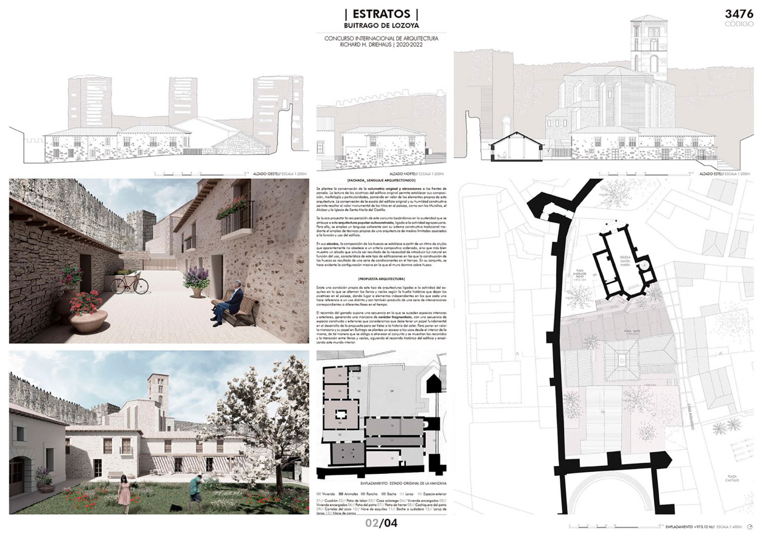 Board. First prize. "Estratos" by Javier Senosiain Jauregui. Winning proposal for Buitrago de Lozoya municipality.
