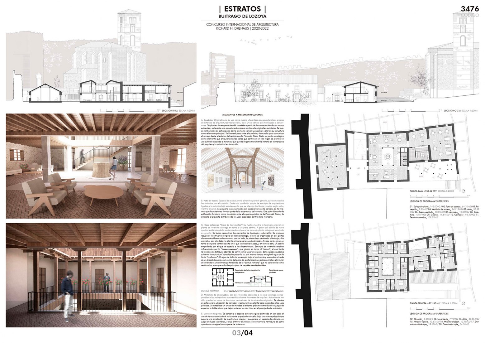 Board. First prize. "Estratos" by Javier Senosiain Jauregui. Winning proposal for Buitrago de Lozoya municipality.