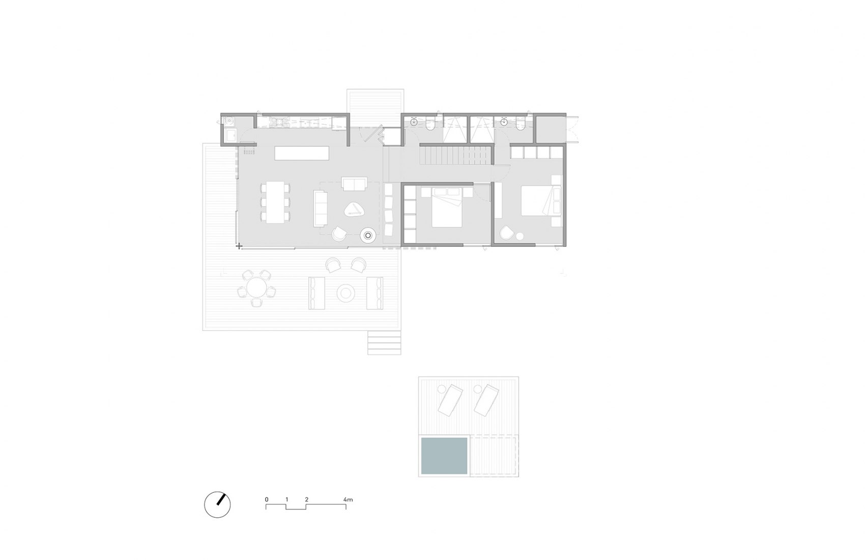 Plano de planta baja. Casa Gardenia por Estudio Atemporal.