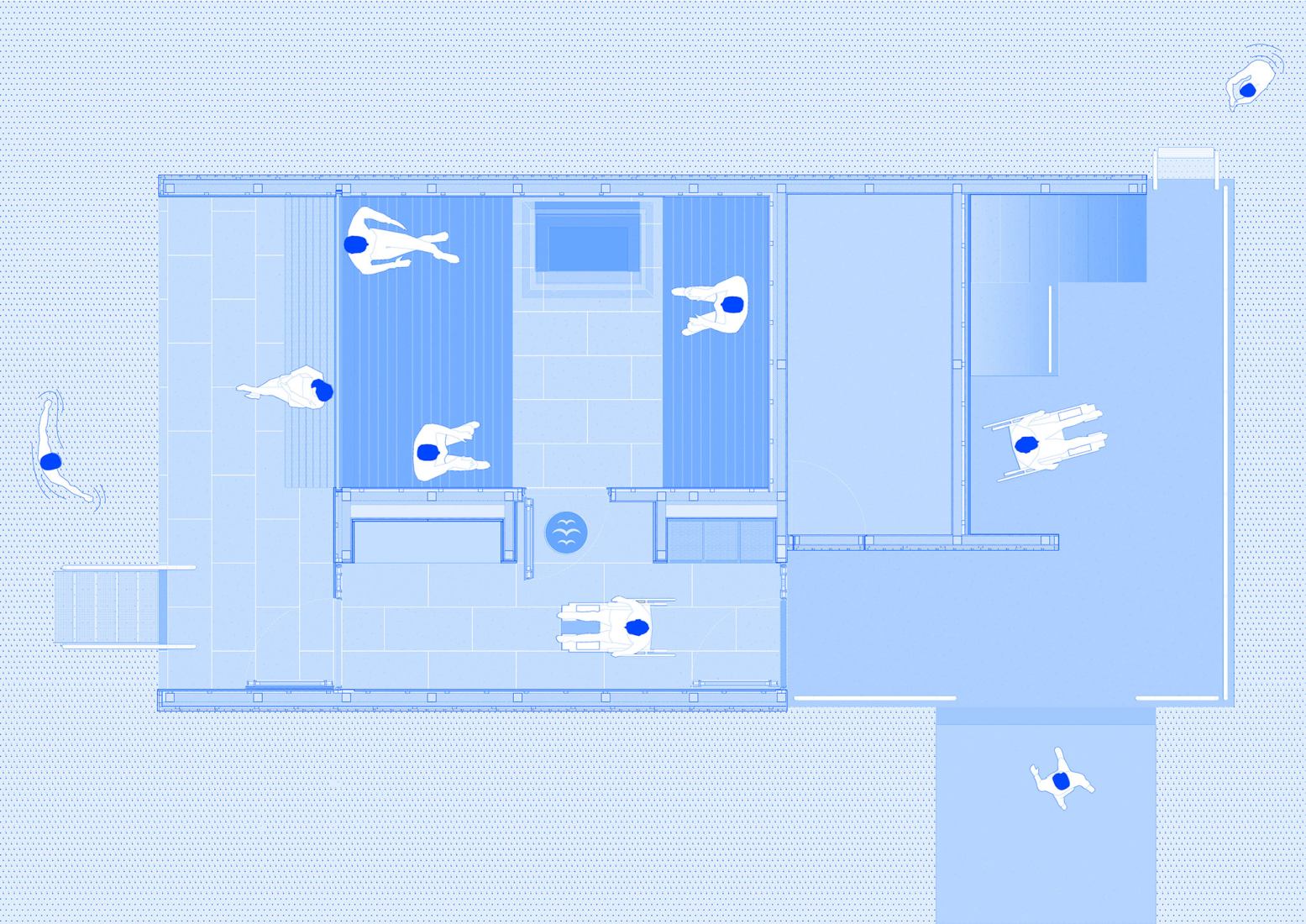 Plano de planta baja. Sauna Flotante de Acceso Universal TROSTEN por estudioHerreros.