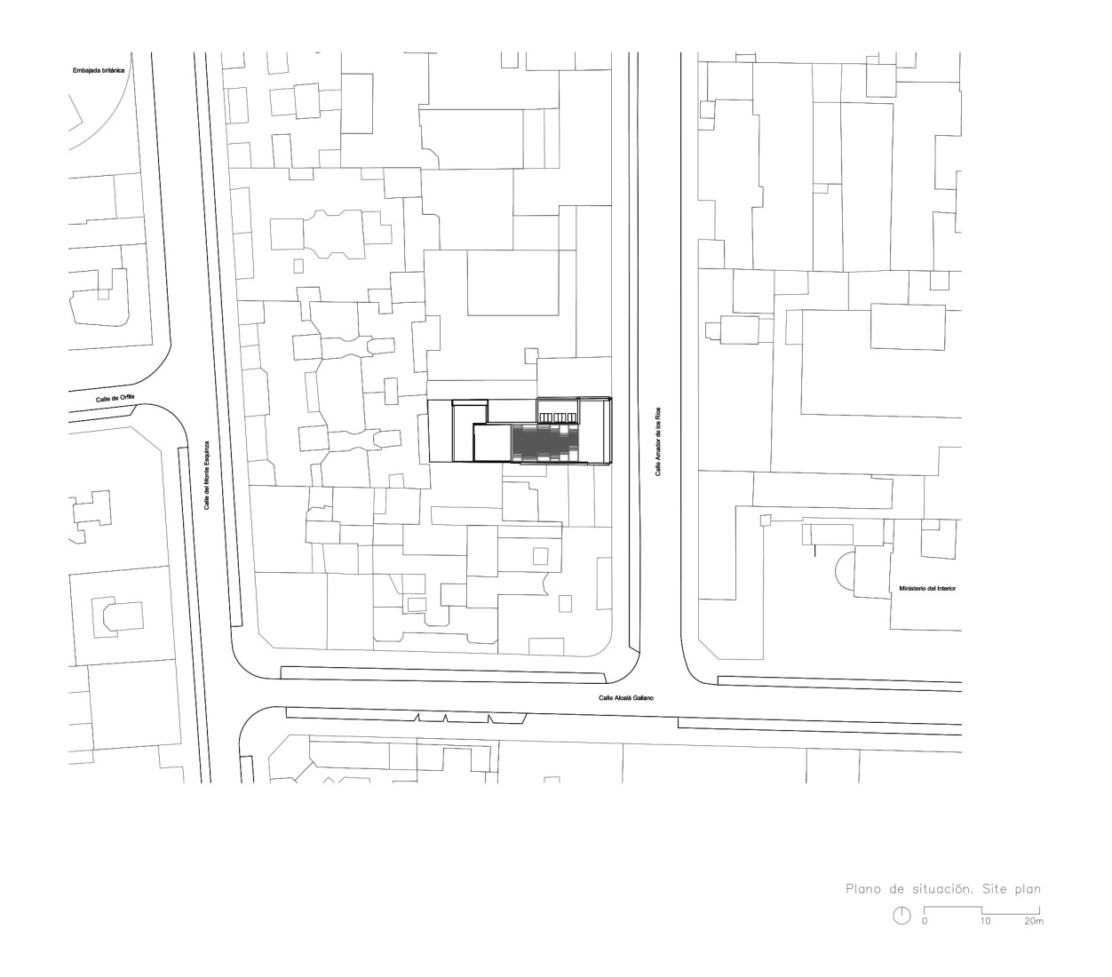 Site plan. Building transformation in Amador de los Ríos by Estudio Lamela.