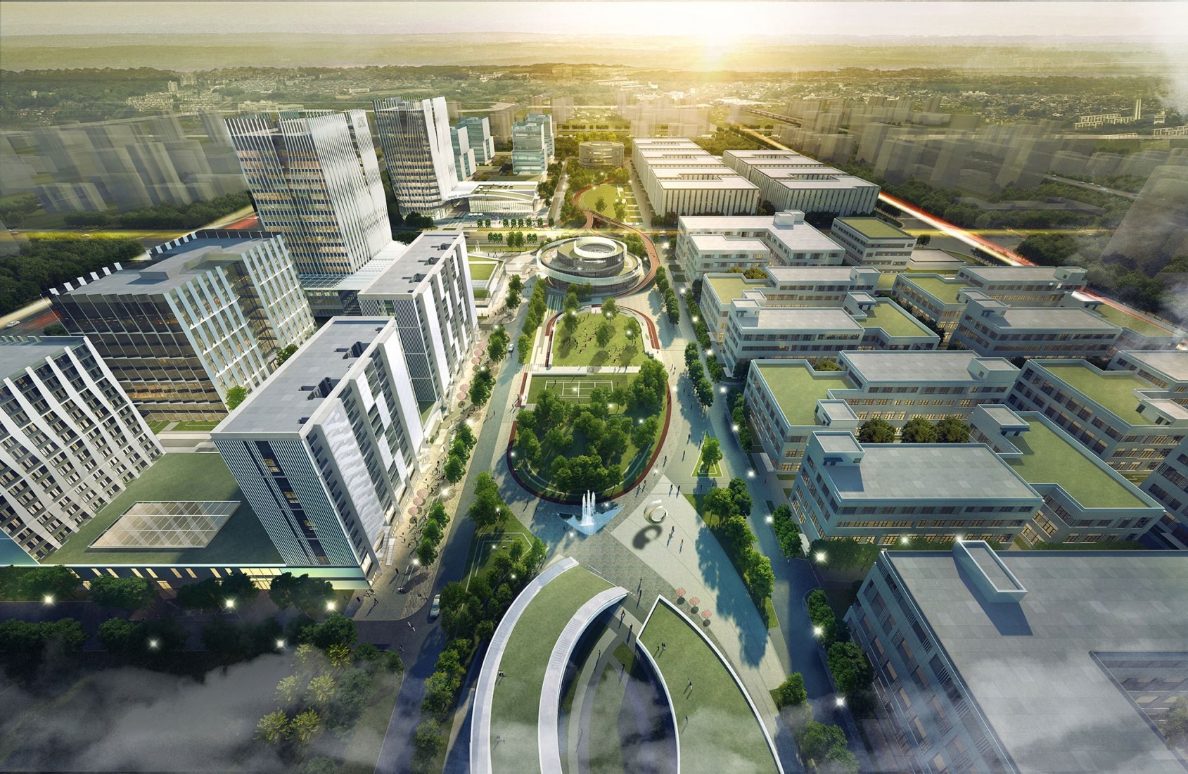 Render site. Exhibition Center of Zhengzhou Linkong Biopharmaceutical Park by WSP ARCHITECTS