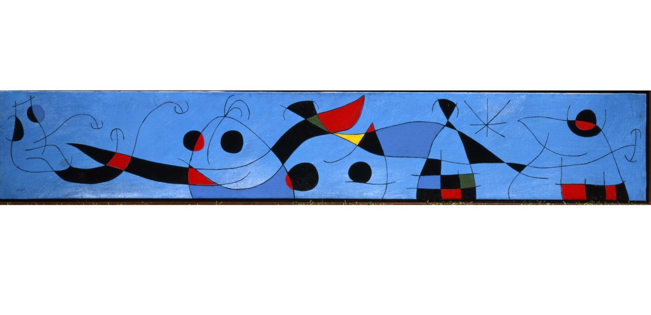 Joan Miró. Peinture (Per a David Fernández Miró) / Pintura (Para David Fernández Miró), 1965. Oil on canvas, 40 x 240 cm. Private Collection in temporary storage. © Successió Miró 2020. 