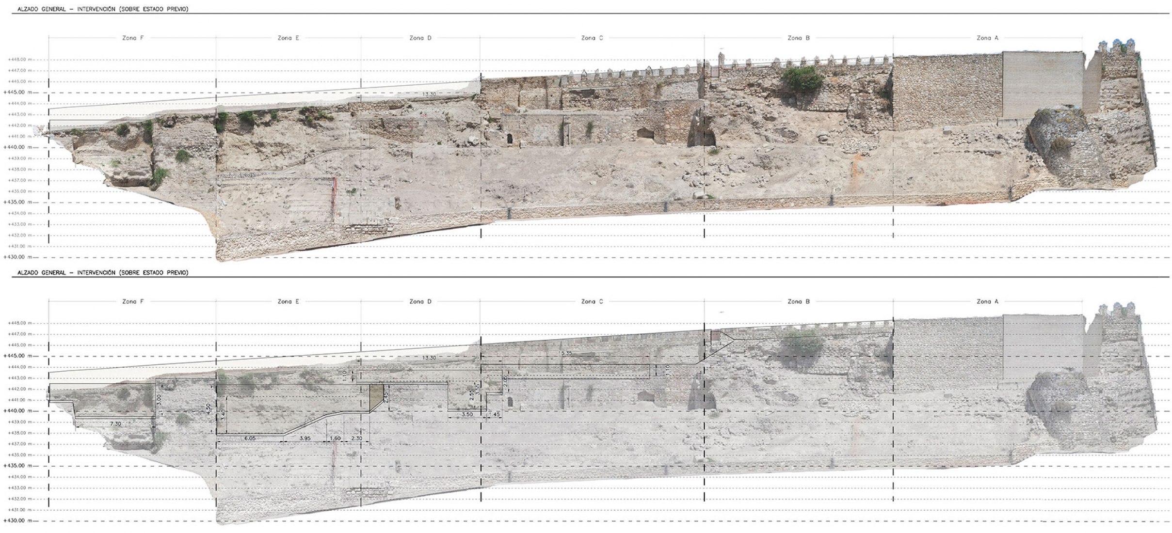 General Elevation. Consolidation and Enhancement of the Medieval Wall of Cabra in Spain.