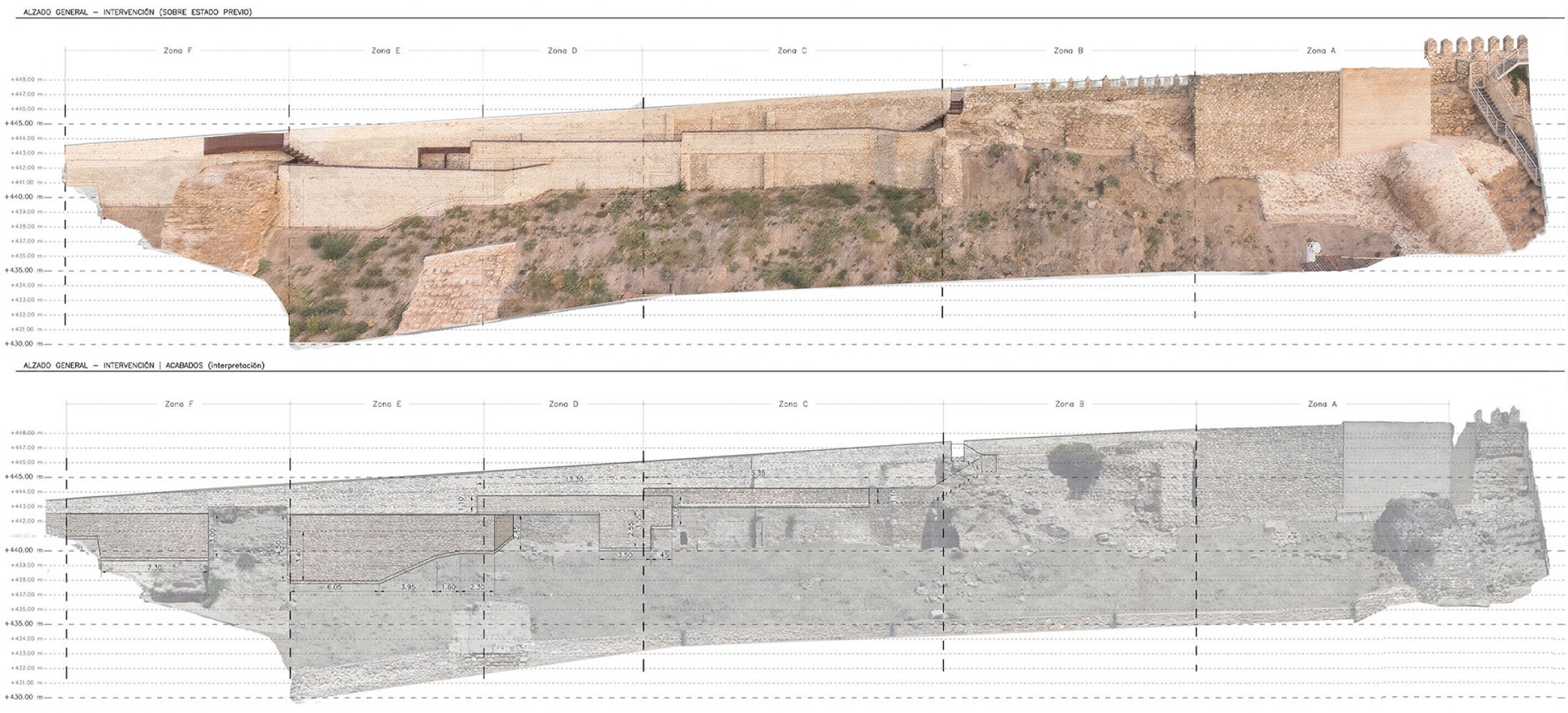 General Elevation. Consolidation and Enhancement of the Medieval Wall of Cabra in Spain.
