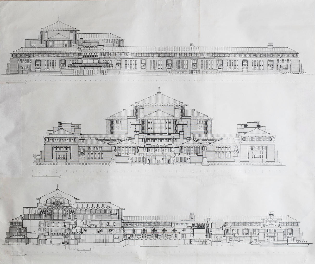 Elevations. Imperial Hotel by Frank Lloyd Wright