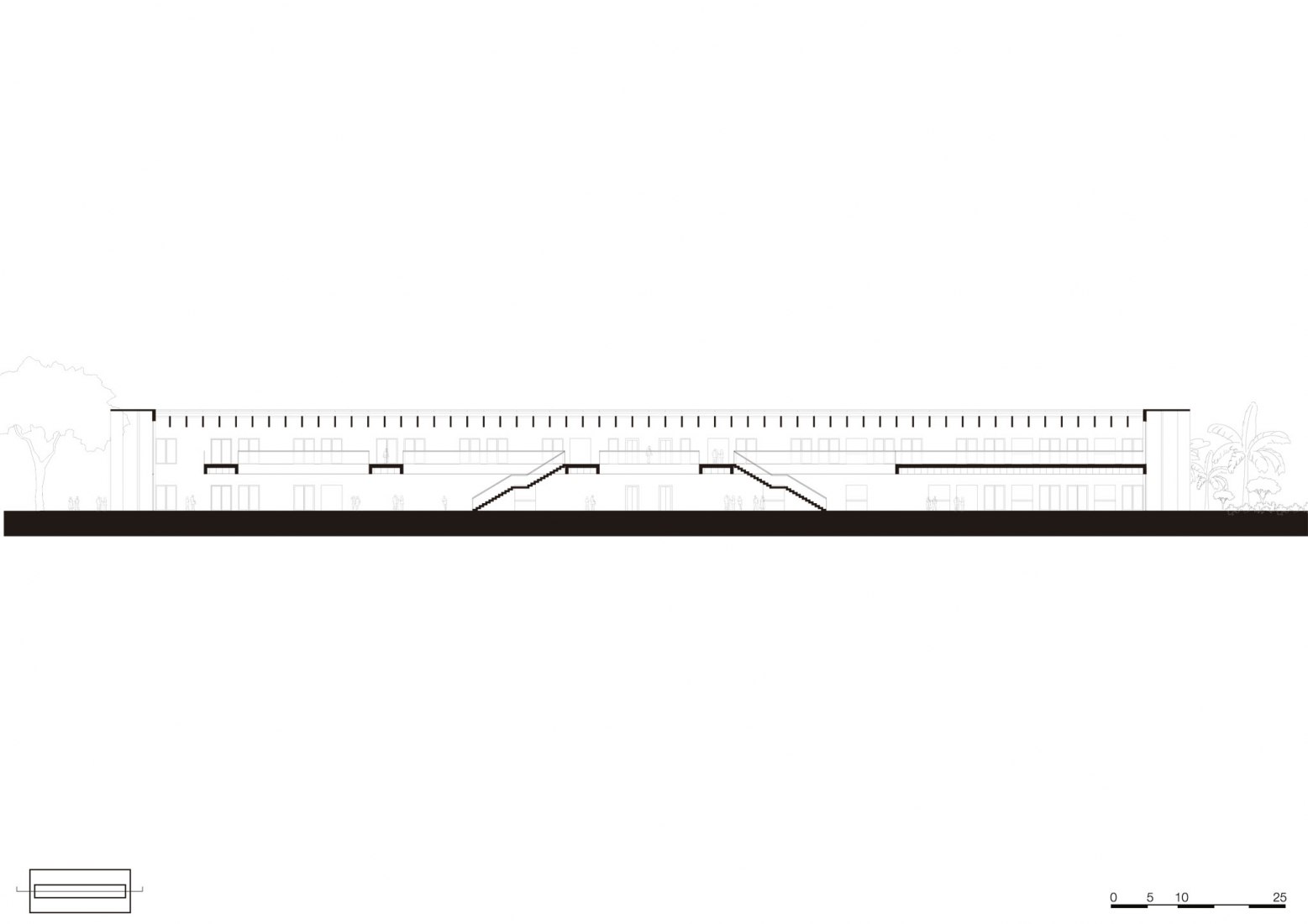 Section longitudinal. New Campus Piracicaba building by KAAN Achitecten. Courtesy by KAAN Architecten