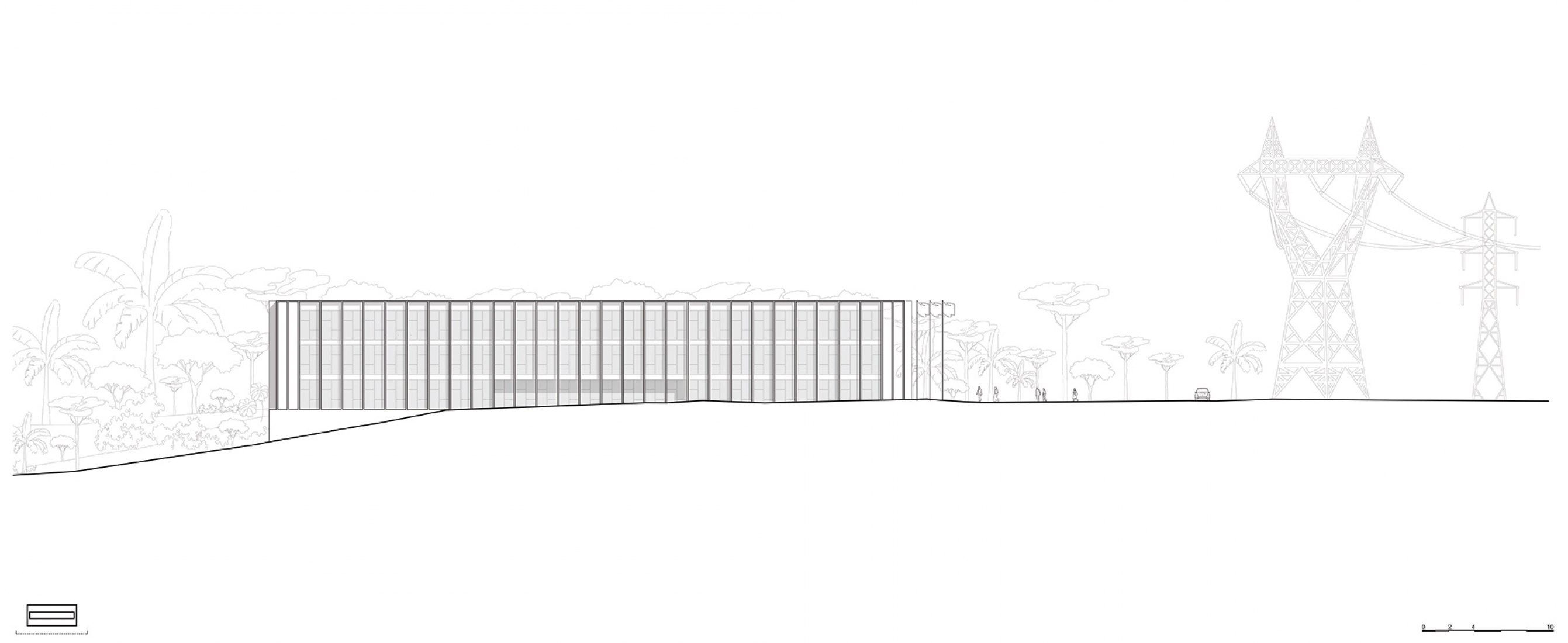 Fachada sur. Facultad de Medicina São José dos Campos por KAAN Architecten.