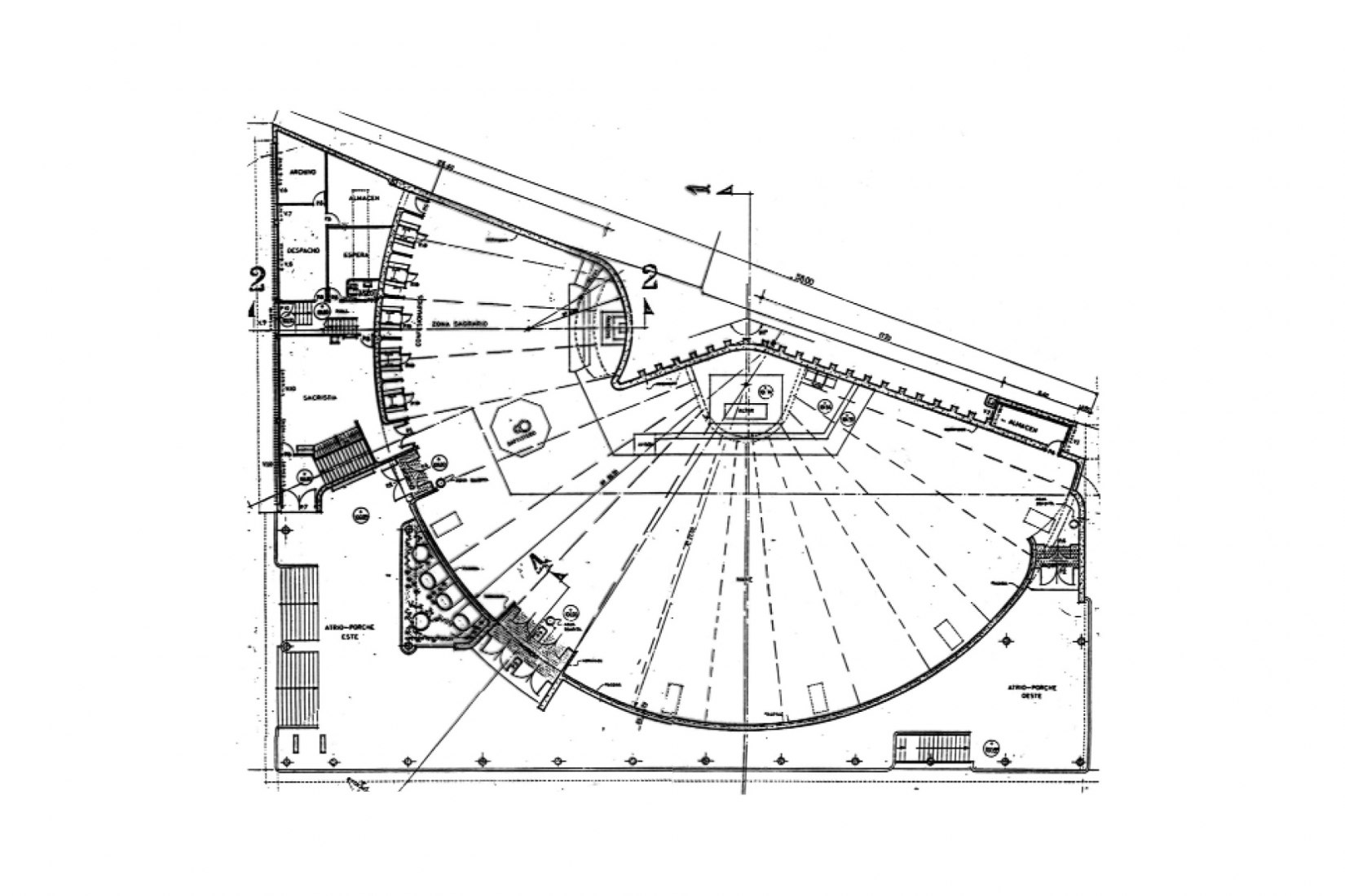 Iglesia de San Fernando, planta general. Santiago de Compostela, 1968, por Andrés Fernández-Albalat Lois