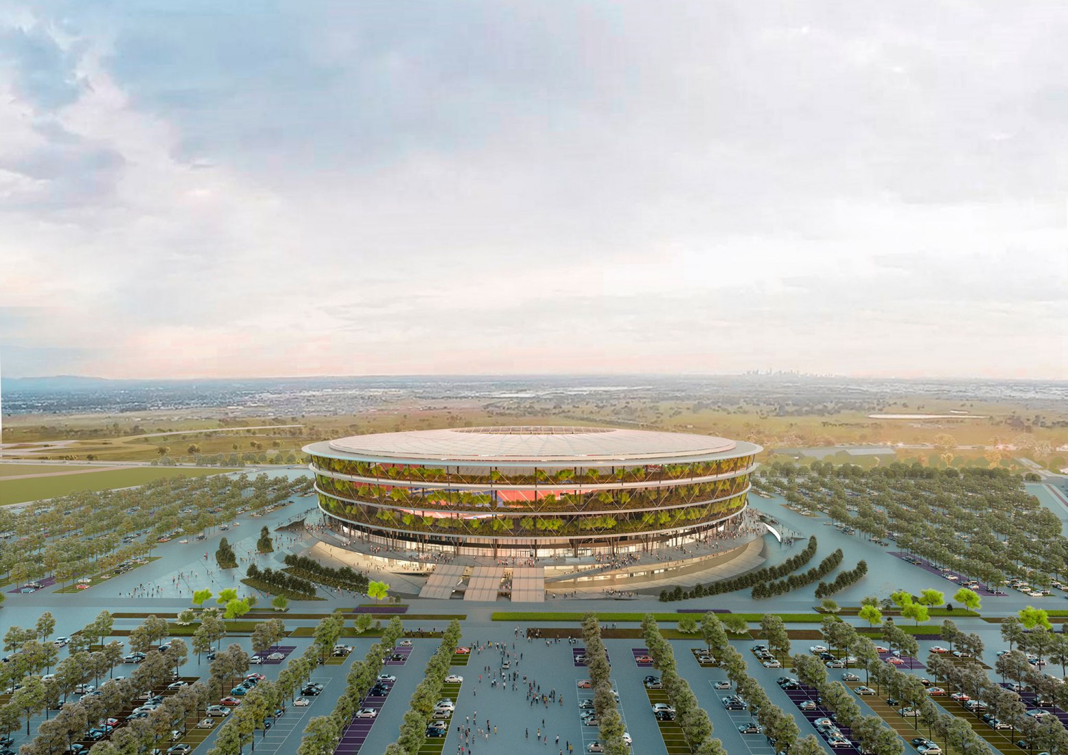 Rendering. New National Stadium of Serbia by Fenwick Iribarren Architects.