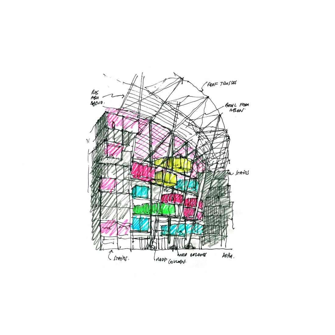 Sketch. Stadium 974 by Fenwick Iribarren Architects. Image courtesy of Supreme Committee for Delivery & Legacy
