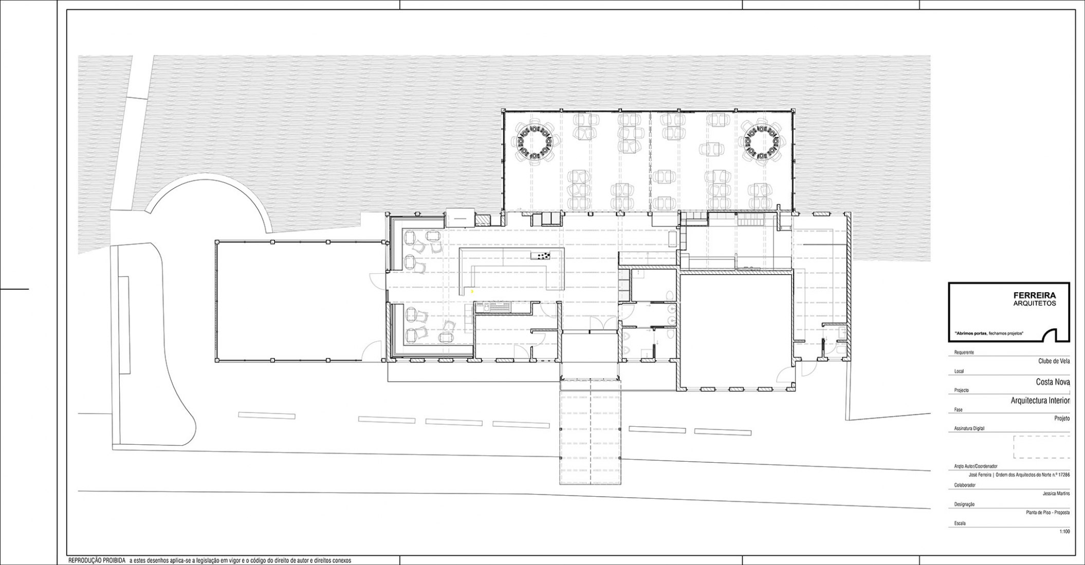 Plano de planta baja. Restaurante Clube de Vela da Costa Nova por Ferreira Arquitectos