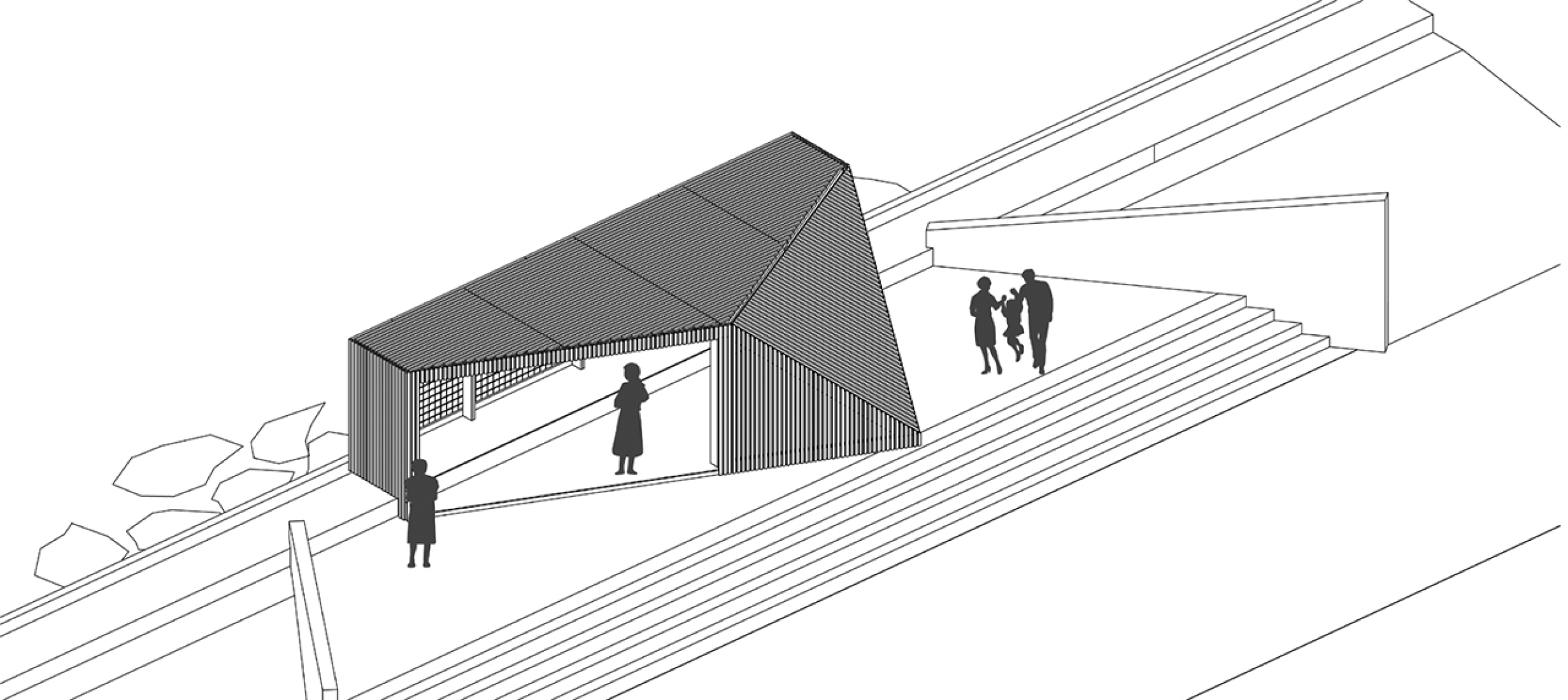 Axonométrica.  BREATH BOX por NAS architecture. Festival des Architectures Vives 2014 in La Grande Motte.