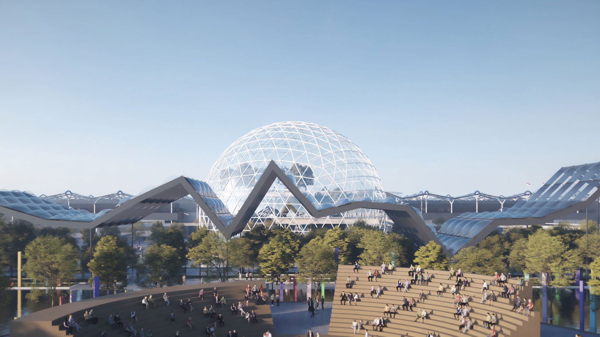 Expo 2027 will be held in Serbia with a project by Fenwick Iribarren. Rendering.