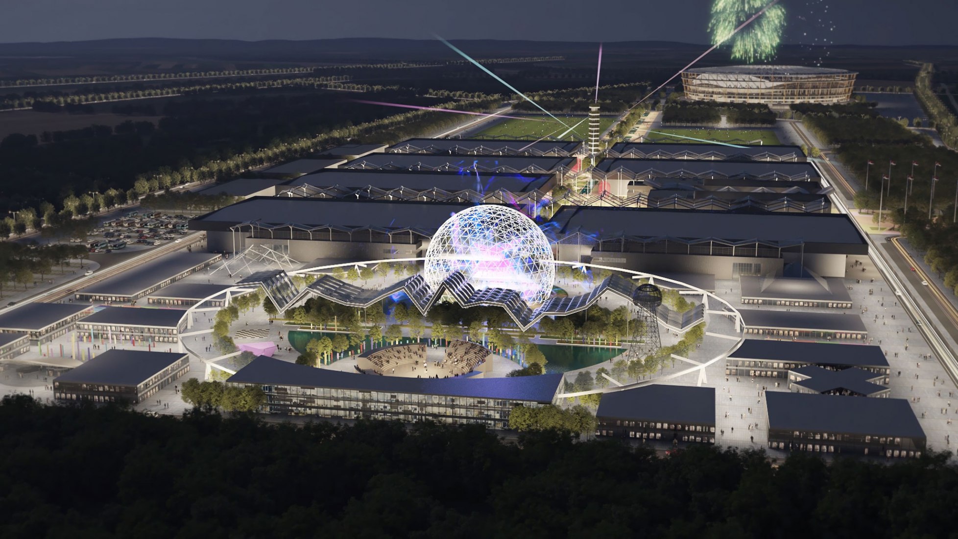 Expo 2027 will be held in Serbia with a project by Fenwick Iribarren. Rendering.
