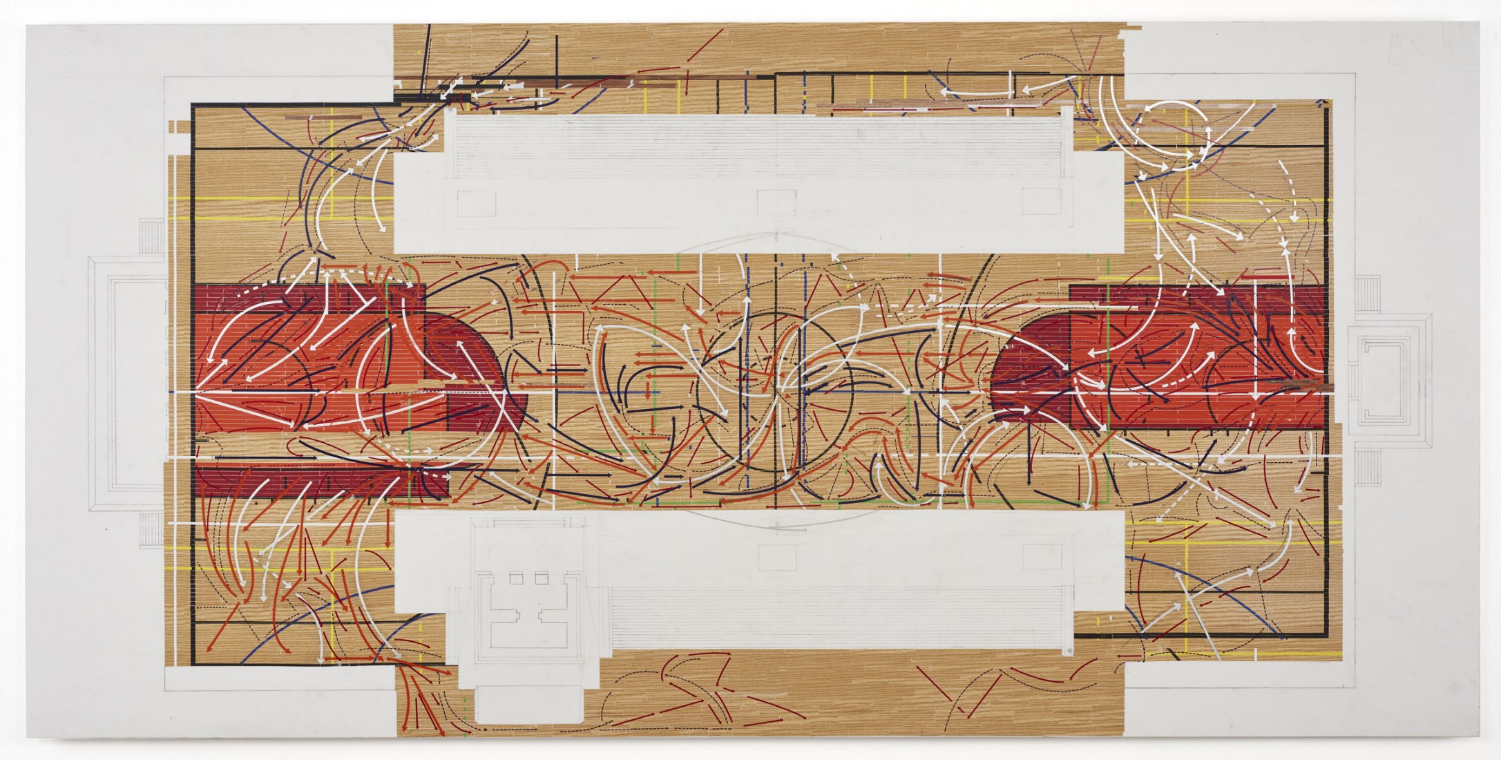 Ronny Quevedo (b. 1981), ULAMA-ULE-ALLEY OOP, 2017. Enamel, silver leaf, vinyl, and graphite pencil on mylar, 42 × 84 in. (106.7 × 213.4 cm). Collection of the artist. Photograph by Argenis Apolinario