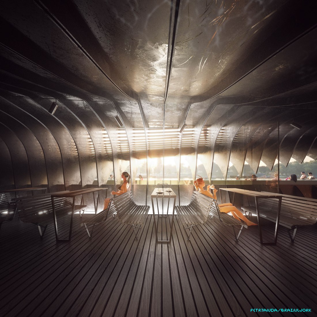 Visualización de la piscina flotante. La orilla del río de Praga por petrjanda / brainwork