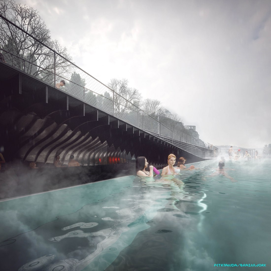 Visualización de la piscina flotante. La orilla del río de Praga por petrjanda / brainwork