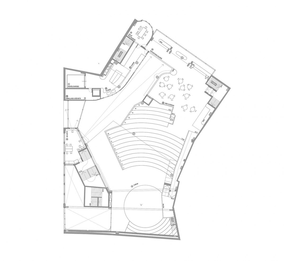 First floor plan. Renovation of  Ancien Théâtre des Variétés by Flores & Prats and Ouest Architecture.
