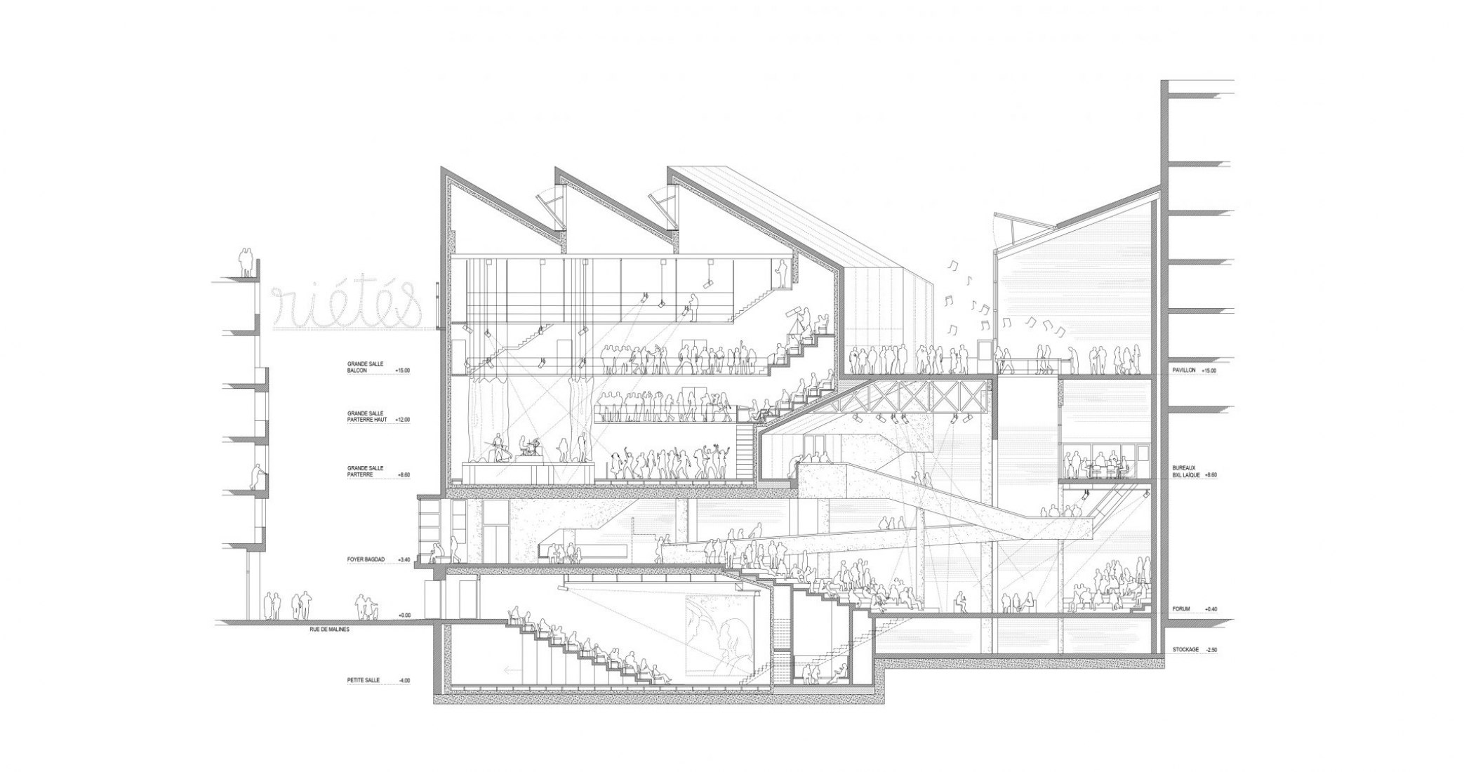 Section. Renovation of  Ancien Théâtre des Variétés by Flores & Prats and Ouest Architecture.