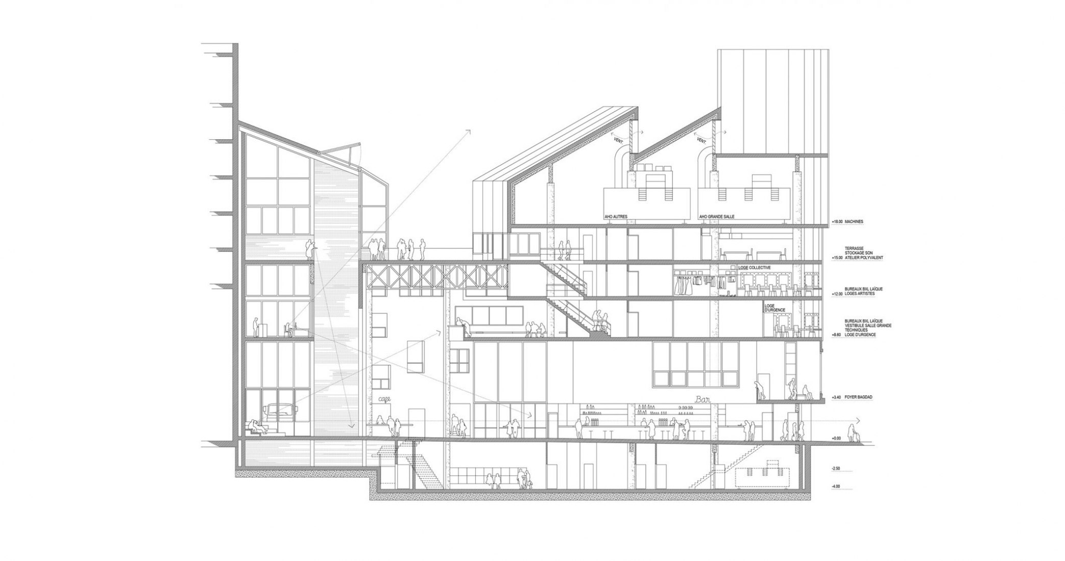 Section. Renovation of  Ancien Théâtre des Variétés by Flores & Prats and Ouest Architecture.