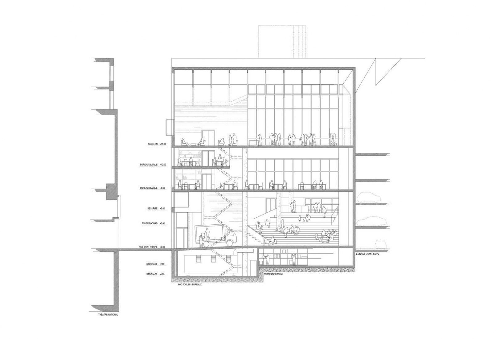 Section. Renovation of  Ancien Théâtre des Variétés by Flores & Prats and Ouest Architecture.