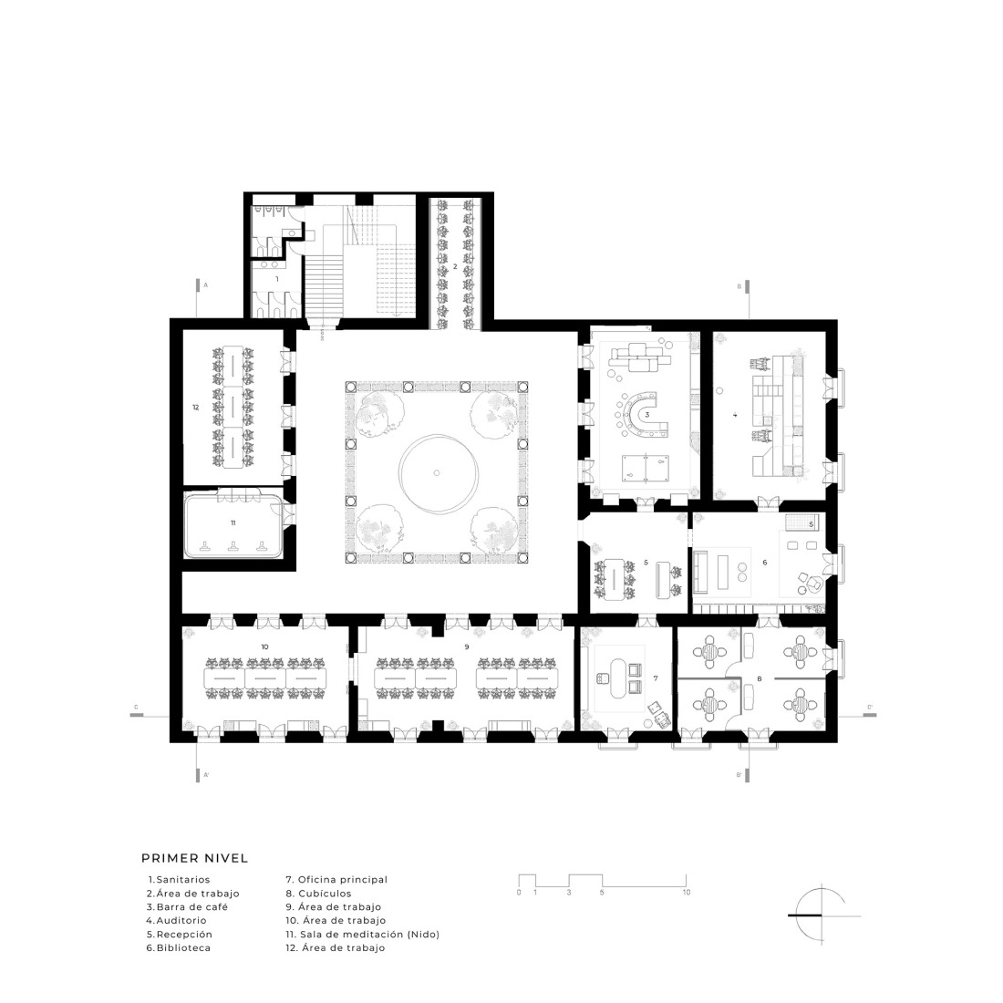 Plano de primera planta. Corporativo GO por FMA.