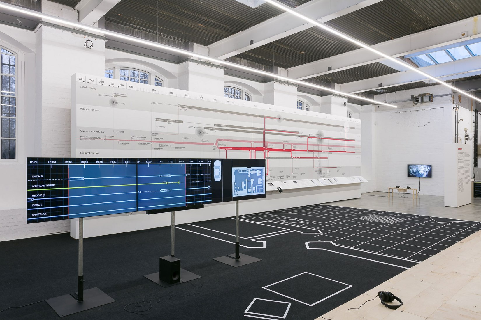 Installation view. Forensic Architecture. Counter Investigations, Institute of Contemporary Arts. Photograph by Mark Blower. Image courtesy of Tate