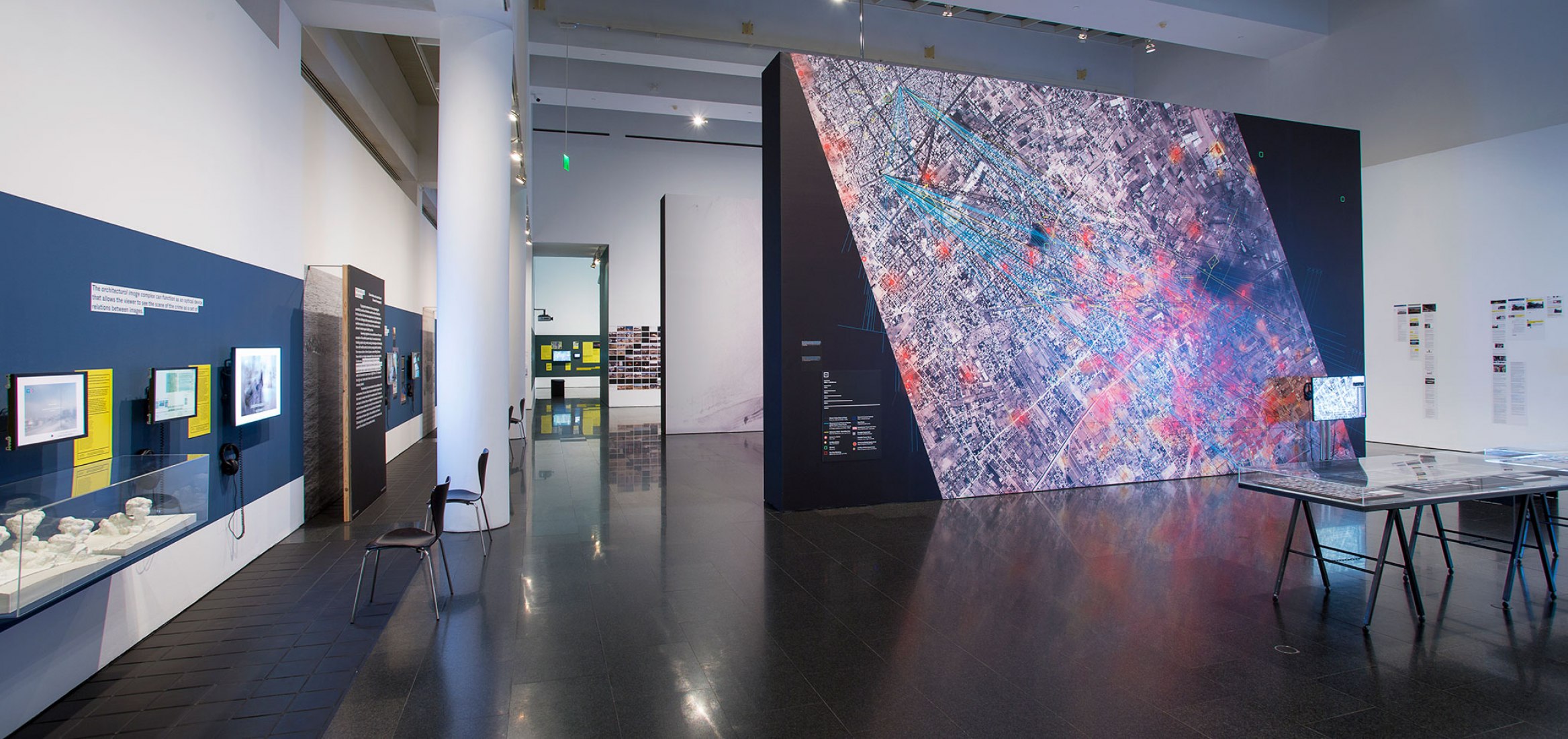 Views of the exhibition 'Forensic Architecture. Towards a research aesthetic ', 2017. Image courtesy of MACBA